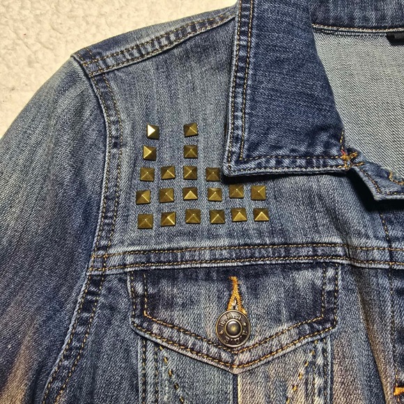 ANA A New Approach Womens Denim Jacket Medium Blue Studded Trucker Jean Jacket M - Picture 8 of 13